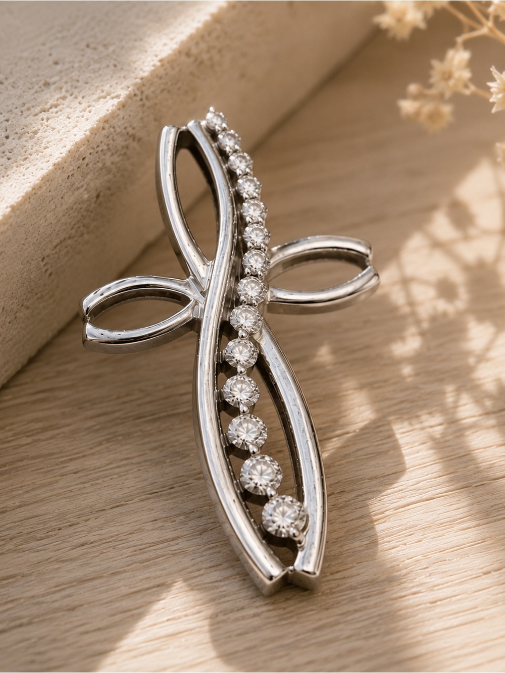 10K White Gold Infinity Cross Diamond Pendant Charm FD